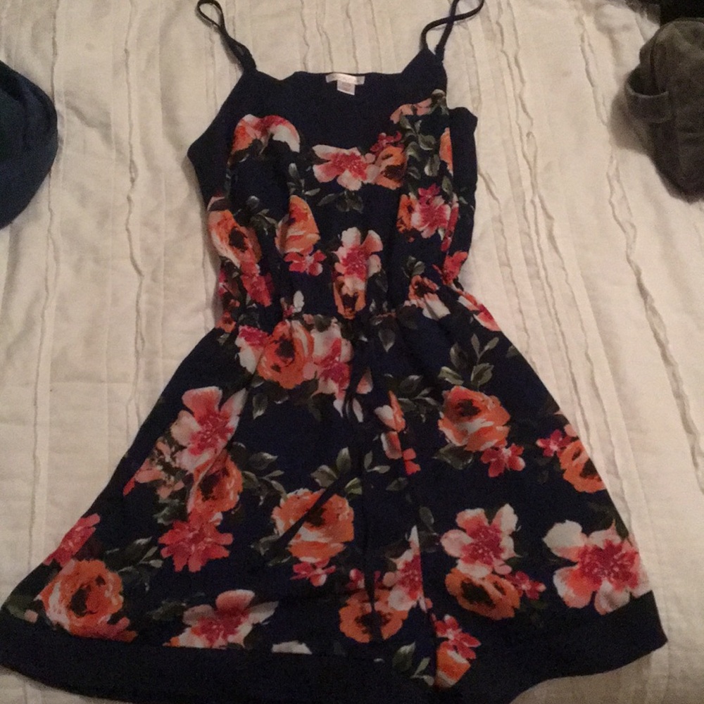 Navy and floral romper